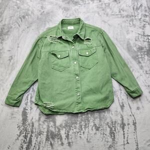Mila & Tiff Jacket Womens S Green Distressed Denim Collection Long Sleeve Snap